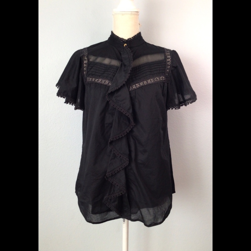 New Ralph Lauren Black Ruffle Blouse Shirt Top